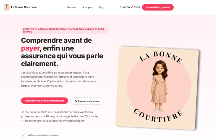 Site internet créé pour La Bonne Courtière, courtière en assurances à Nîmes