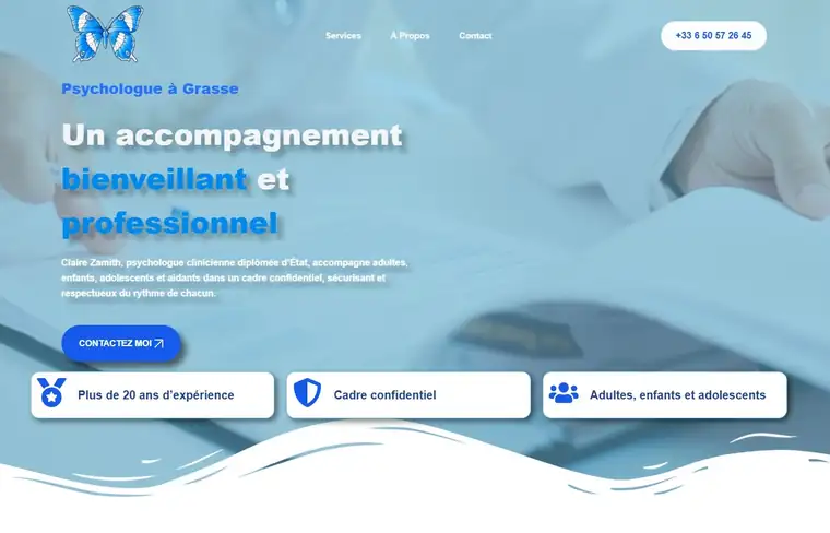 Site internet créé pour Claire Zamith, psychologue à Grasse